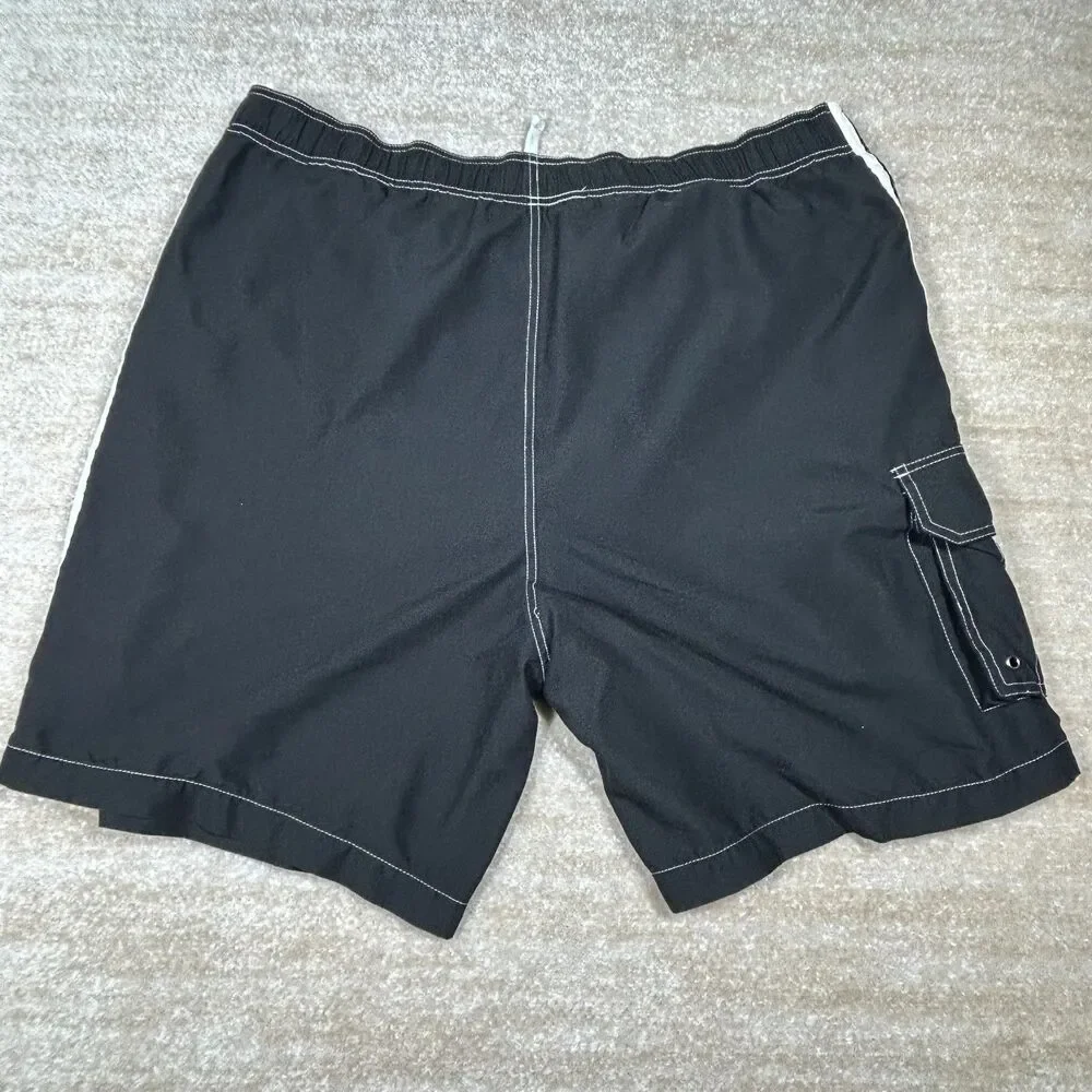 True Nation Swim Trunks Men XL Black Mesh Lined Drawstring Cargo Elastic Waist